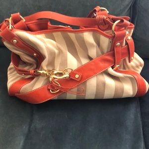 Francesco Biasia Orange striped canvas bag